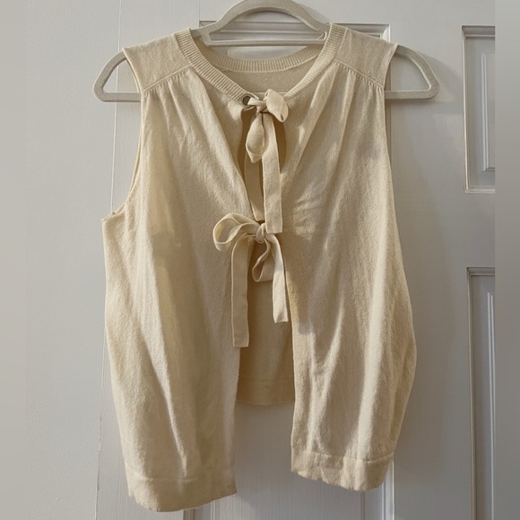 Maje ecru sleeveless cashmere/wool tieback vest Sz 3 (L) - Picture 2 of 5